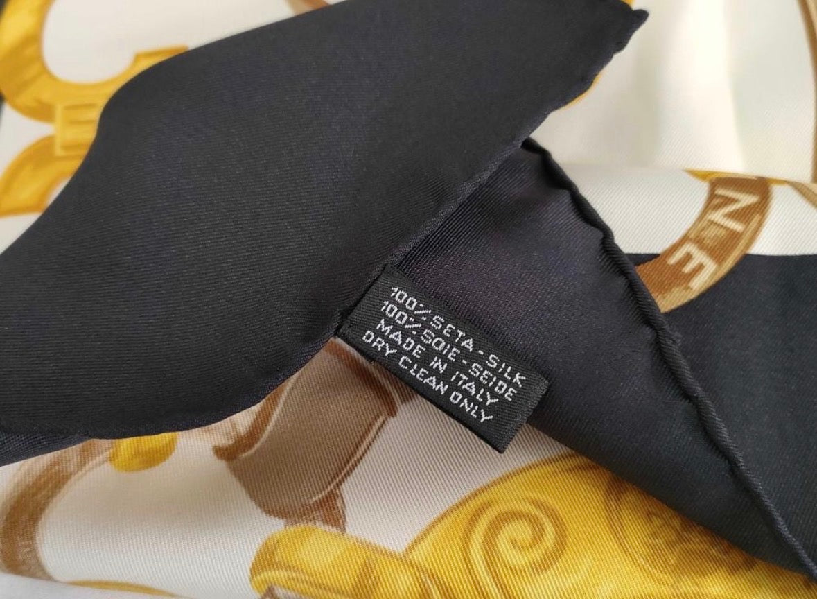Celine Paris Square Silk Scarf with Chain and Buckle Pattern — additional detail photograph