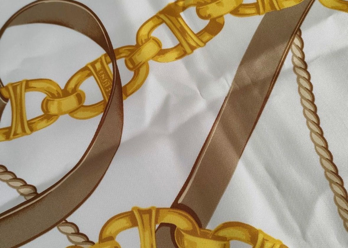 Celine Paris Square Silk Scarf with Chain and Buckle Pattern — detail photograph 4
