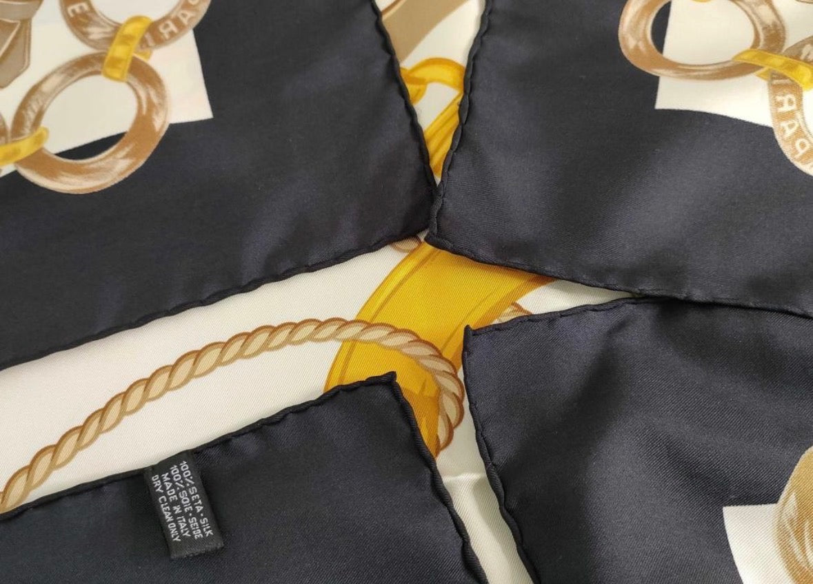 Celine Paris Square Silk Scarf with Chain and Buckle Pattern — detail photograph 6
