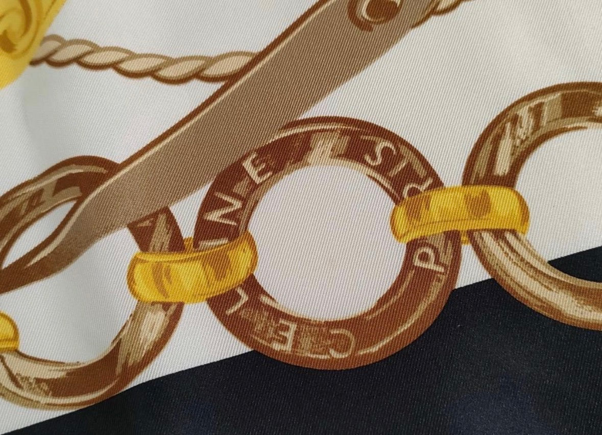 Celine Paris Square Silk Scarf with Chain and Buckle Pattern — detail 4