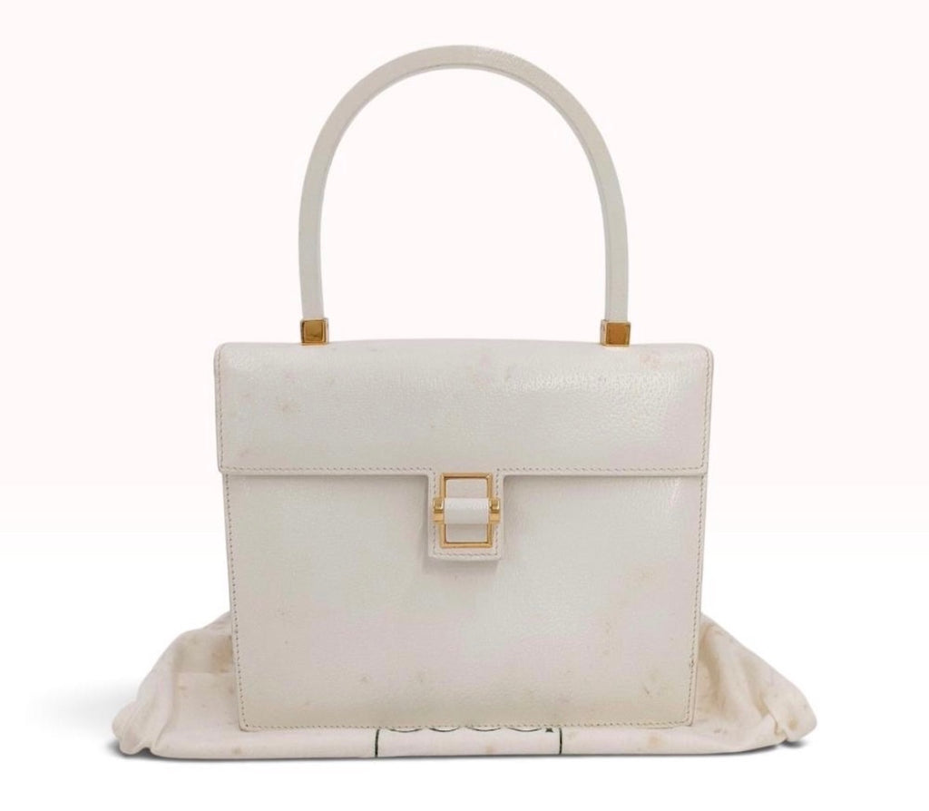 Vintage Gucci White Grained Leather Top Handle with Dust Bag