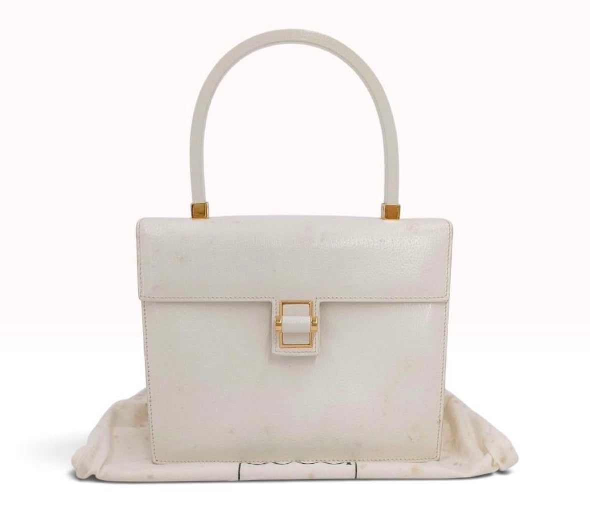 Vintage Gucci White Grained Leather Top Handle with Dust Bag