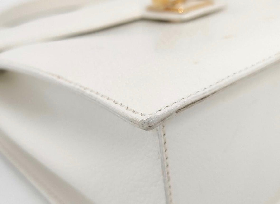 Vintage Gucci White Grained Leather Top Handle with Dust Bag — detail 2