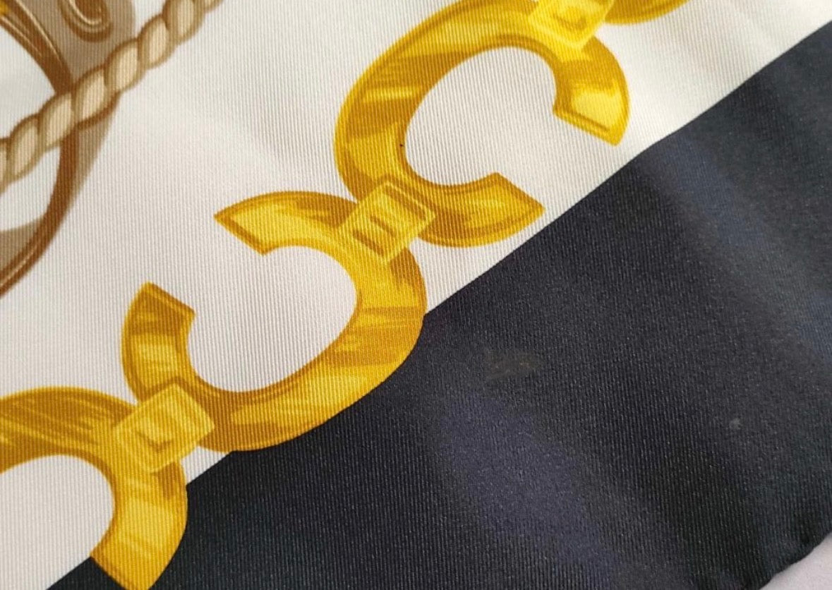 Celine Paris Square Silk Scarf with Chain and Buckle Pattern — detail photograph 3