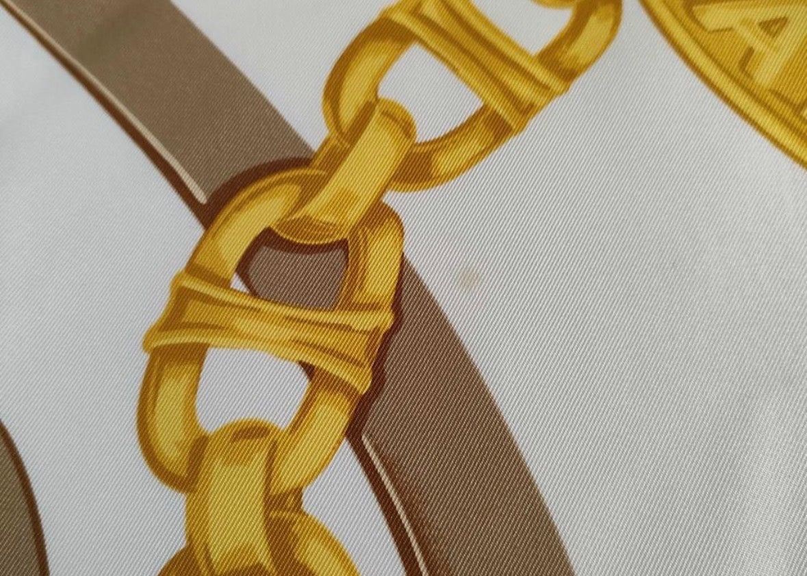 Celine Paris Square Silk Scarf with Chain and Buckle Pattern — detail photograph 5